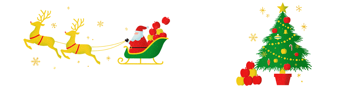 りんごクリスマス　サンタクロースとトナカイ